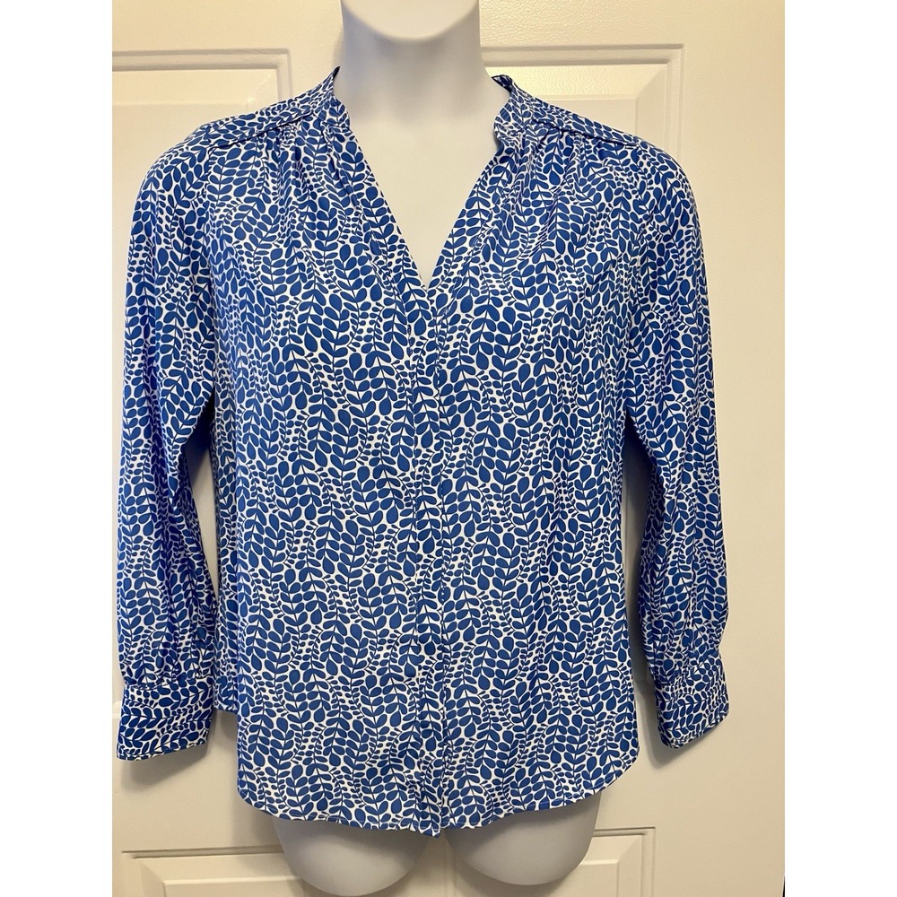 Boden Shirt Women's Sz 8 Long Sleeve Button Up Top Blue White Floral